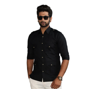 Black Color Turkish Linen Hunting Shirt Men - Premium Elite Expedition | Jaipurio